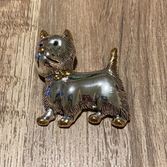 1980s Vintage Best Brand Two Tone Scottie Dog Brooch/Pendant